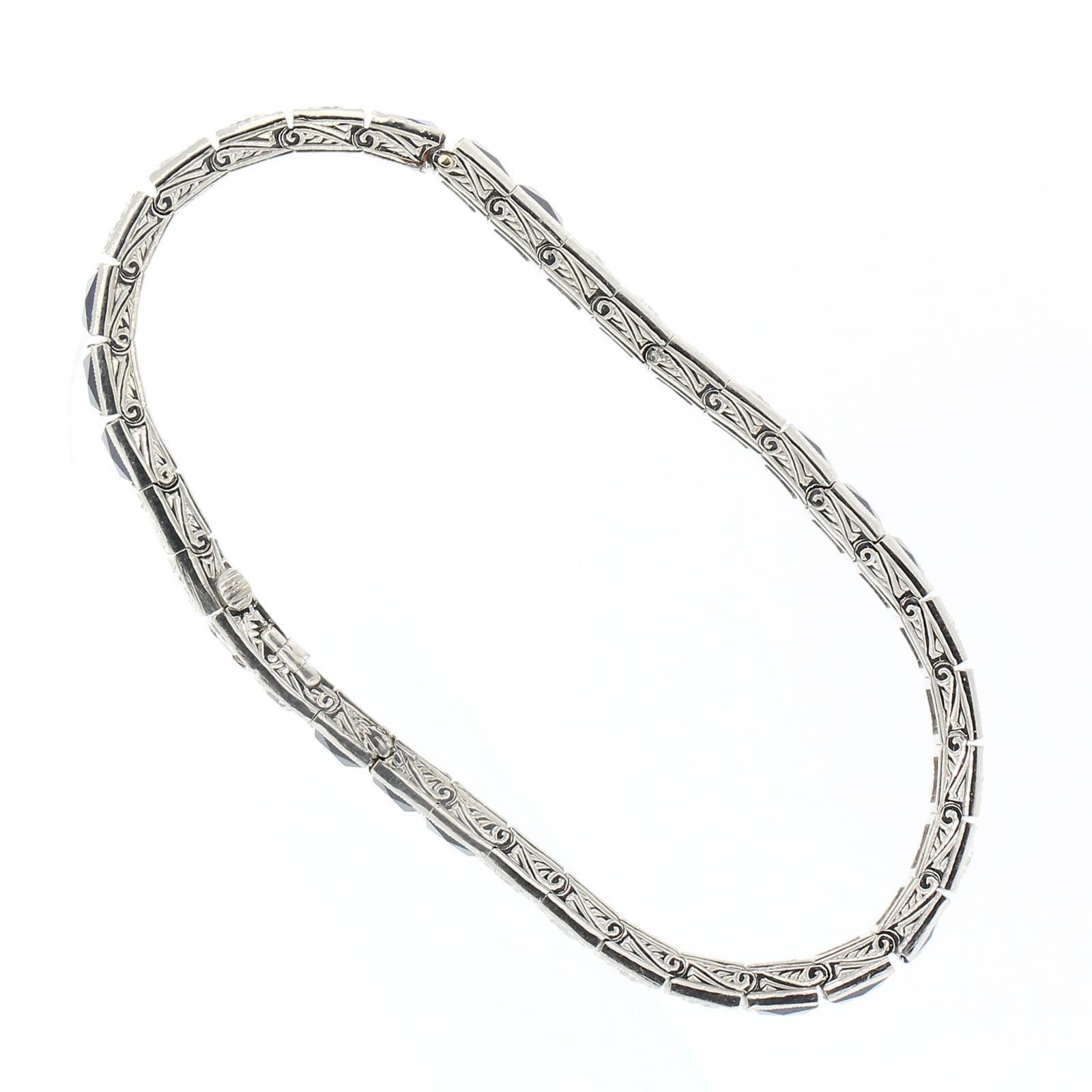 1930s Diamond Sapphire Straight Line Bracelet In Excellent Condition In Beverly Hills, CA