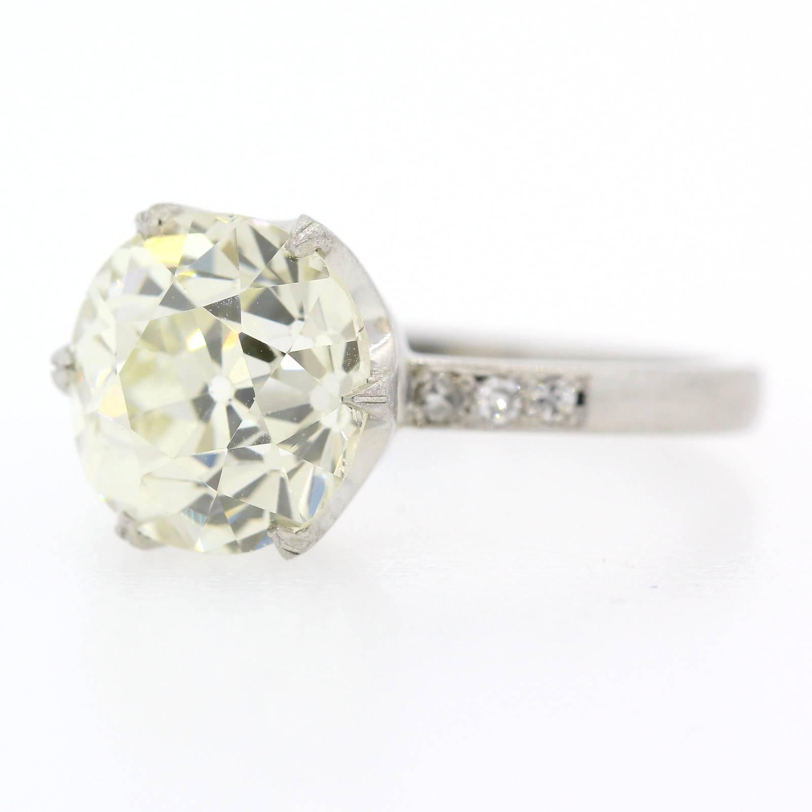 GIA Certified 3.46 Carat Old European Cut Diamond Ring In Excellent Condition In Beverly Hills, CA