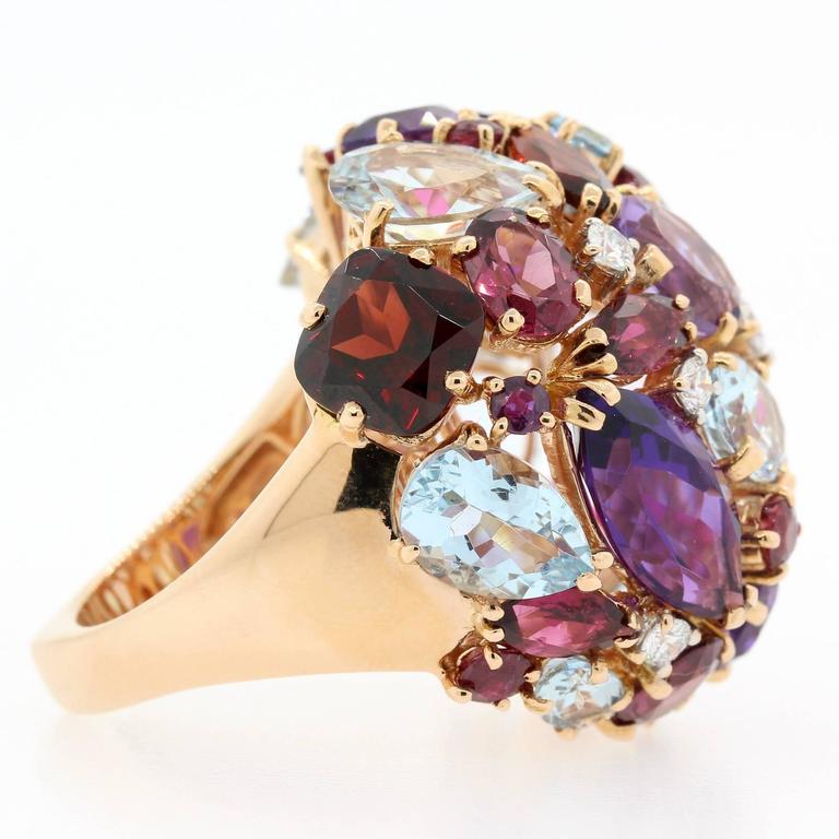 Medley of Color Gem Stones Rose Gold Ring at 1stDibs