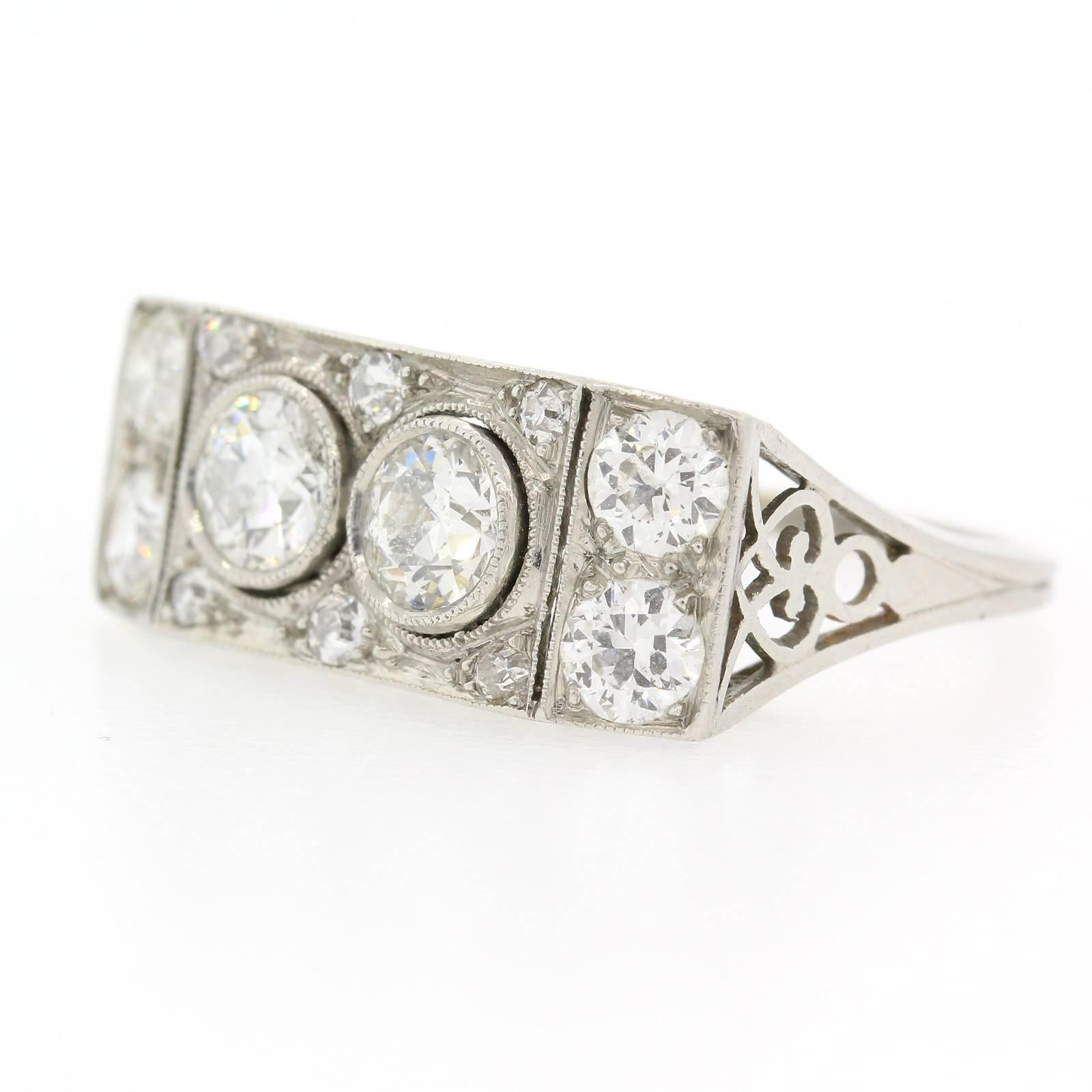 Old European Cut Art Deco Two-Stone Diamond Platinum Ring