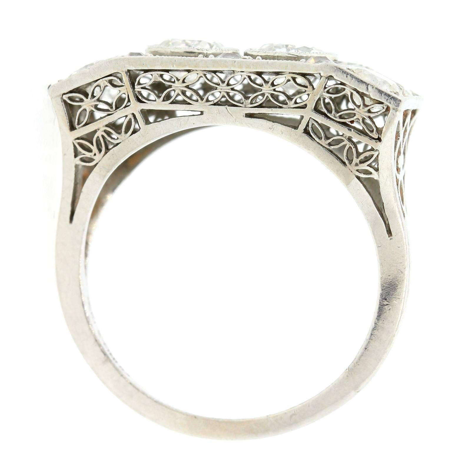 Art Deco Two-Stone Diamond Platinum Ring In Excellent Condition In Beverly Hills, CA