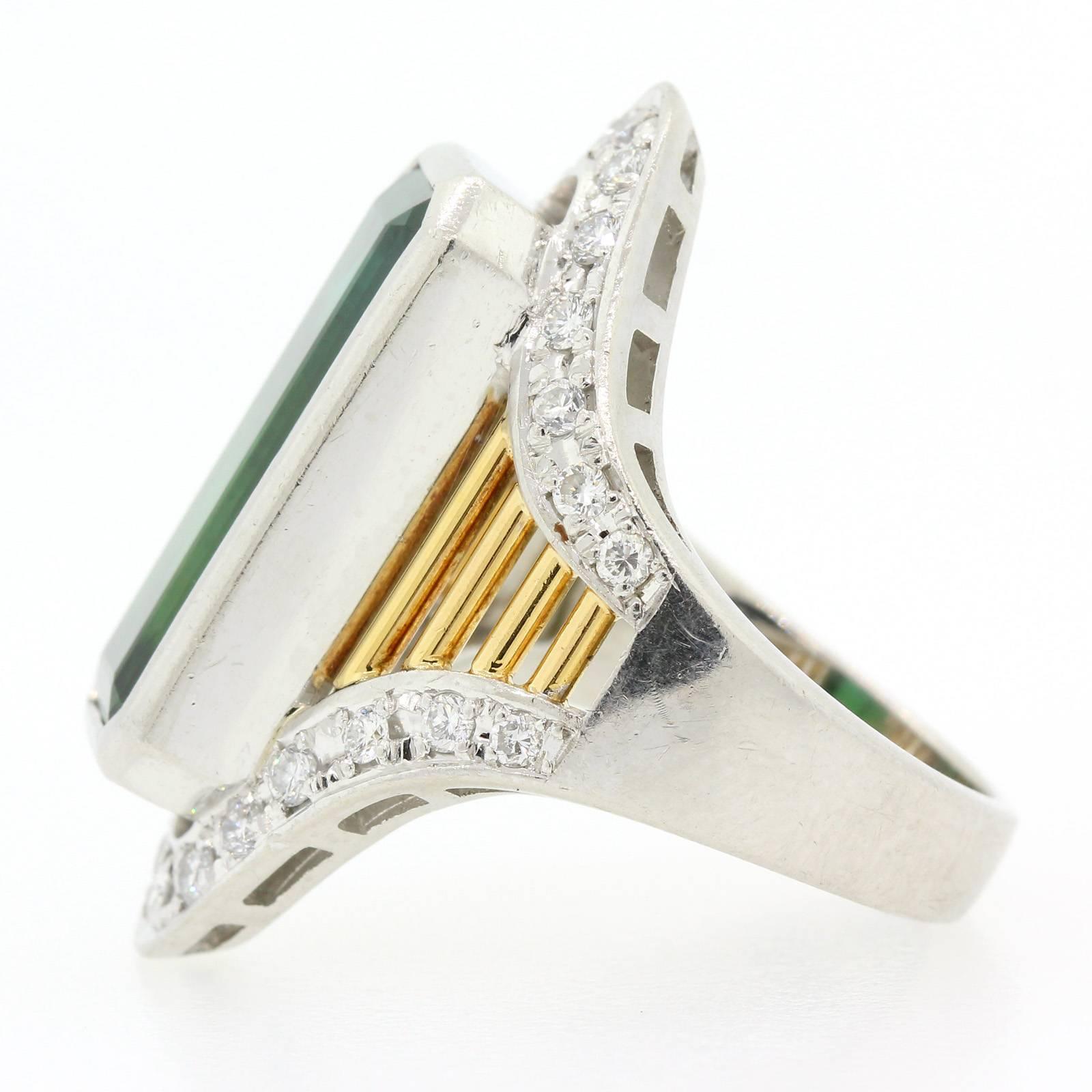 Tourmaline Diamond Platinum and Gold Ring In New Condition In Beverly Hills, CA