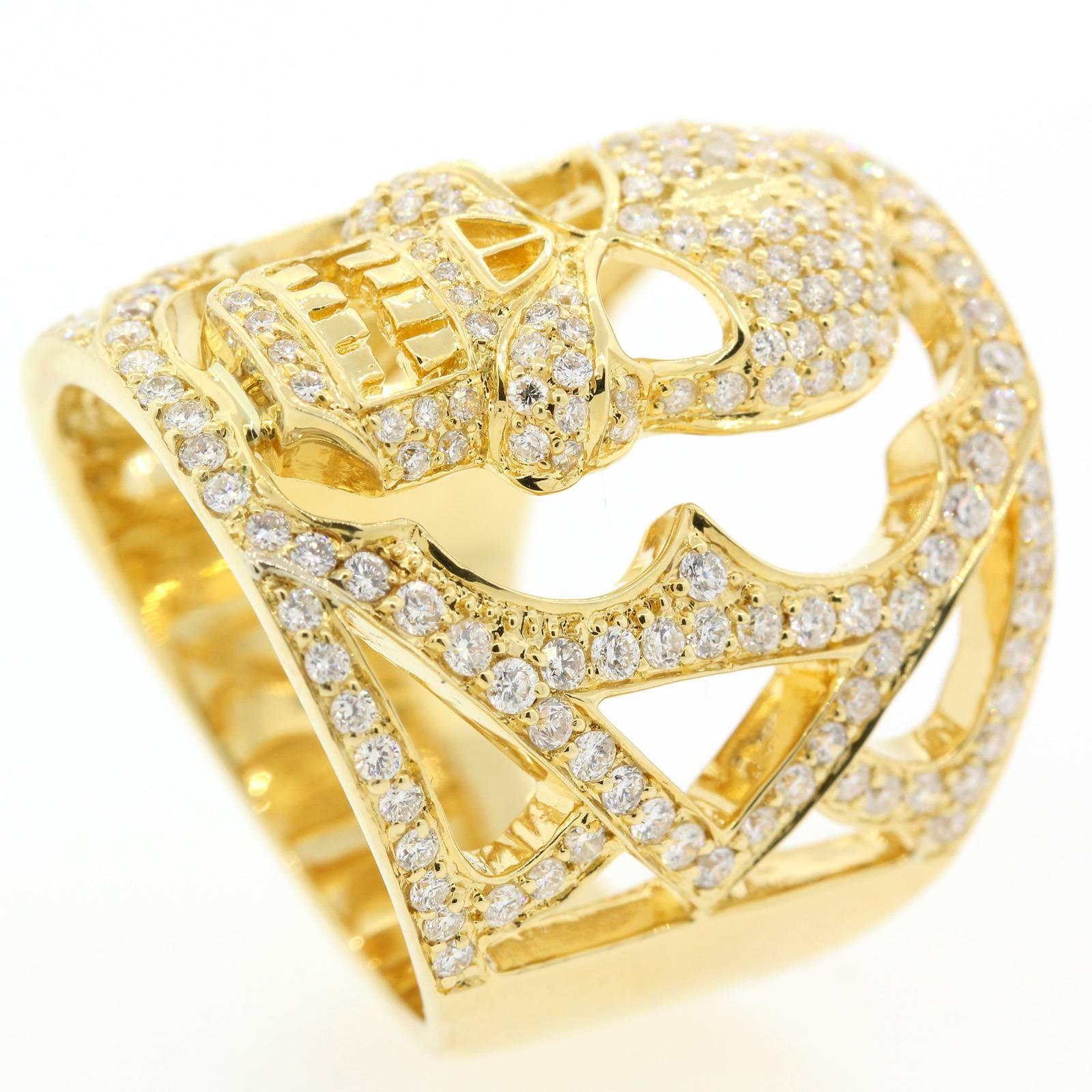 Men's Diamond Gold Skull Ring