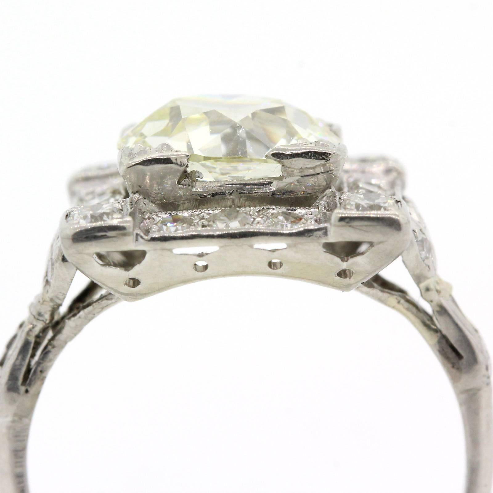 Art Deco Old European Cut Diamond Platinum Ring In Excellent Condition In Beverly Hills, CA