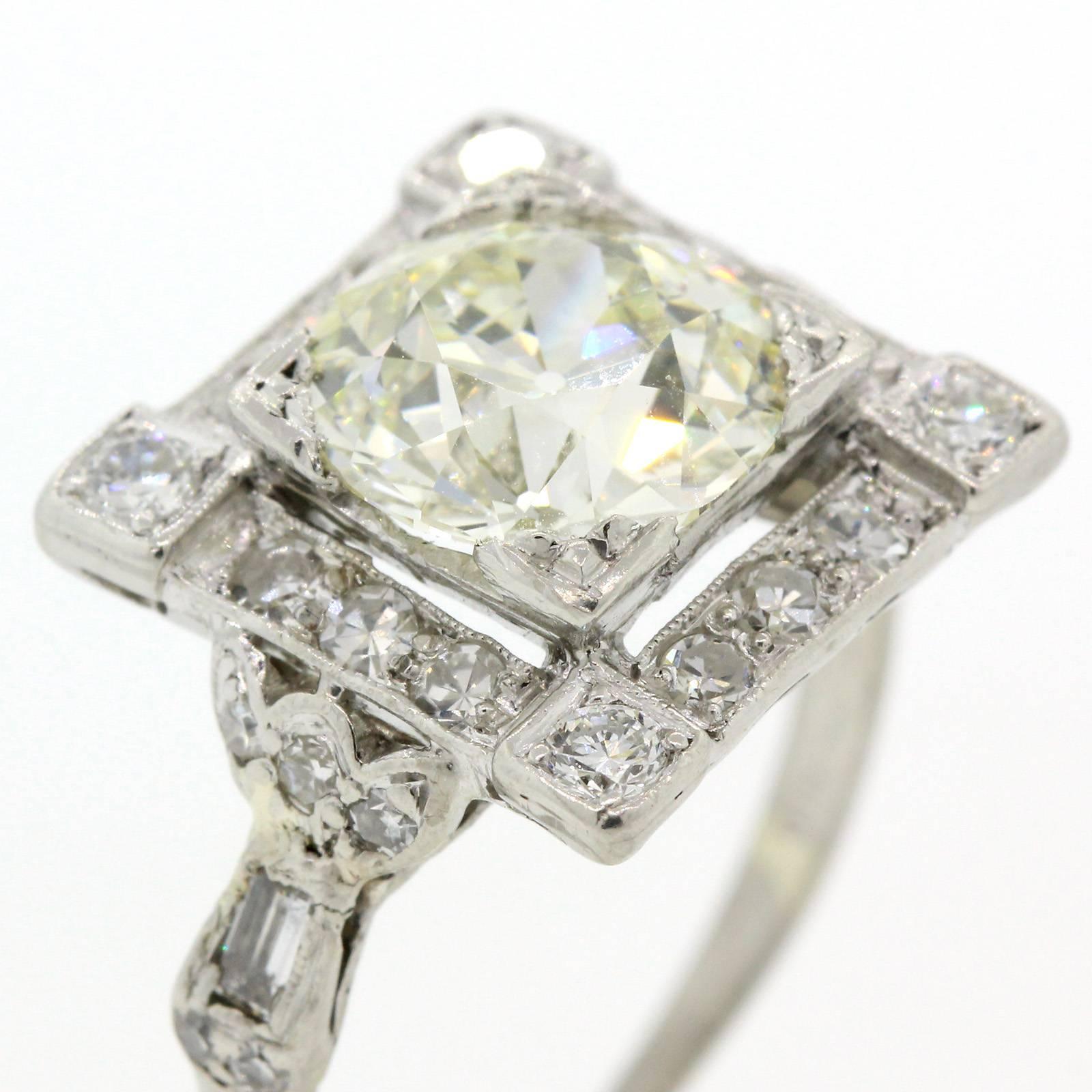 Art Deco Old European Cut Diamond Platinum Ring 1