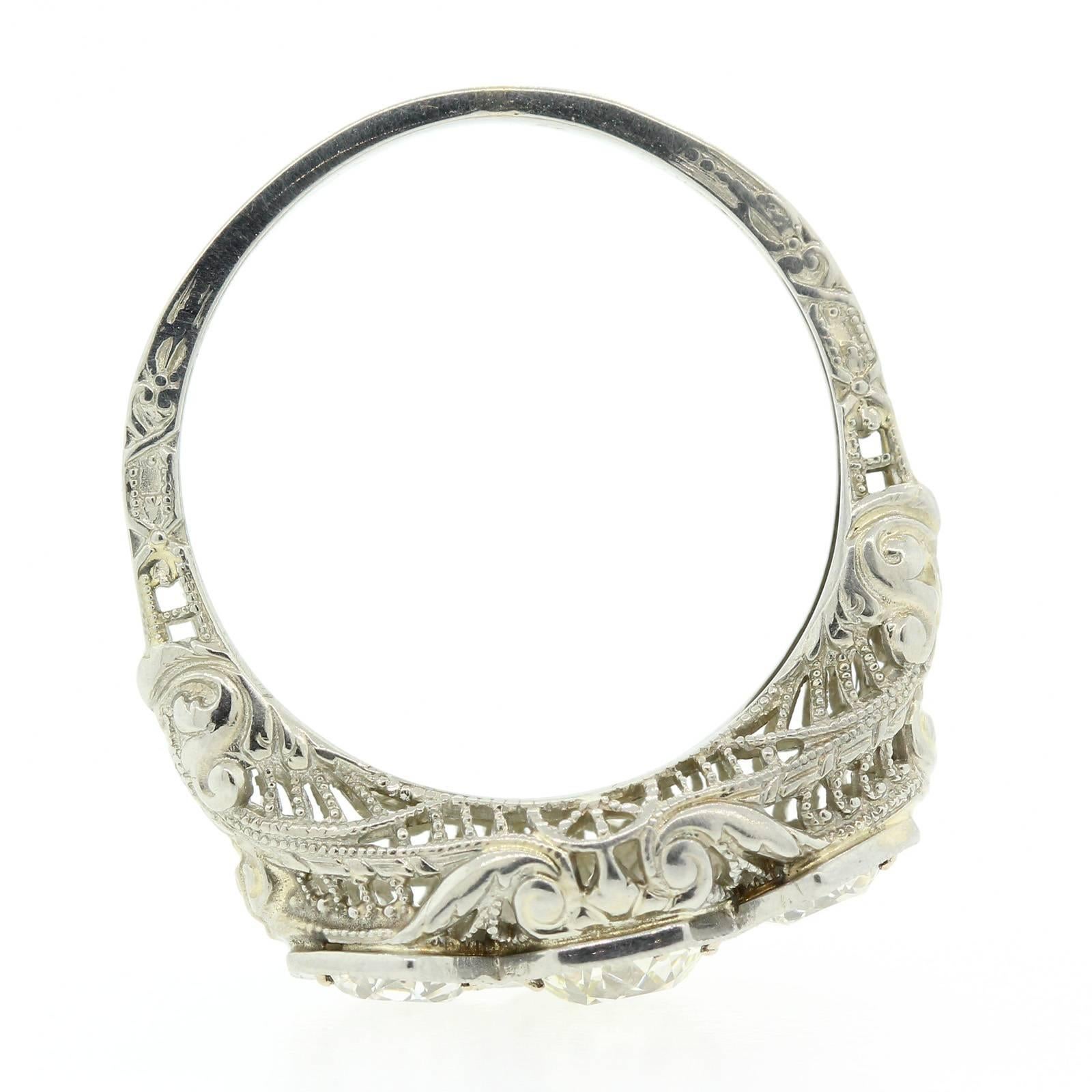 Women's Art Deco Three-Stone Diamond Platinum Ring