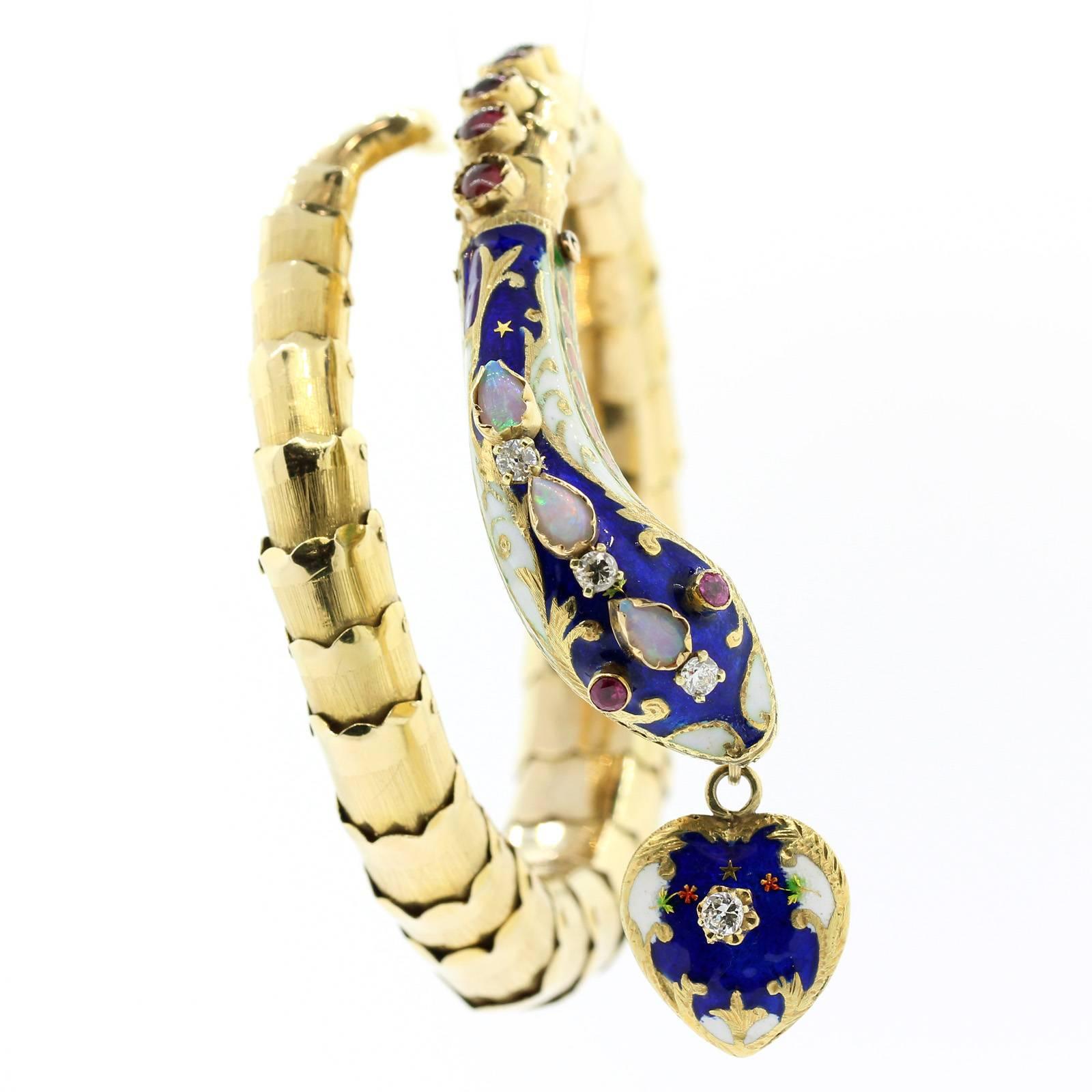 1960s Enamel Gold Snake Bracelet
