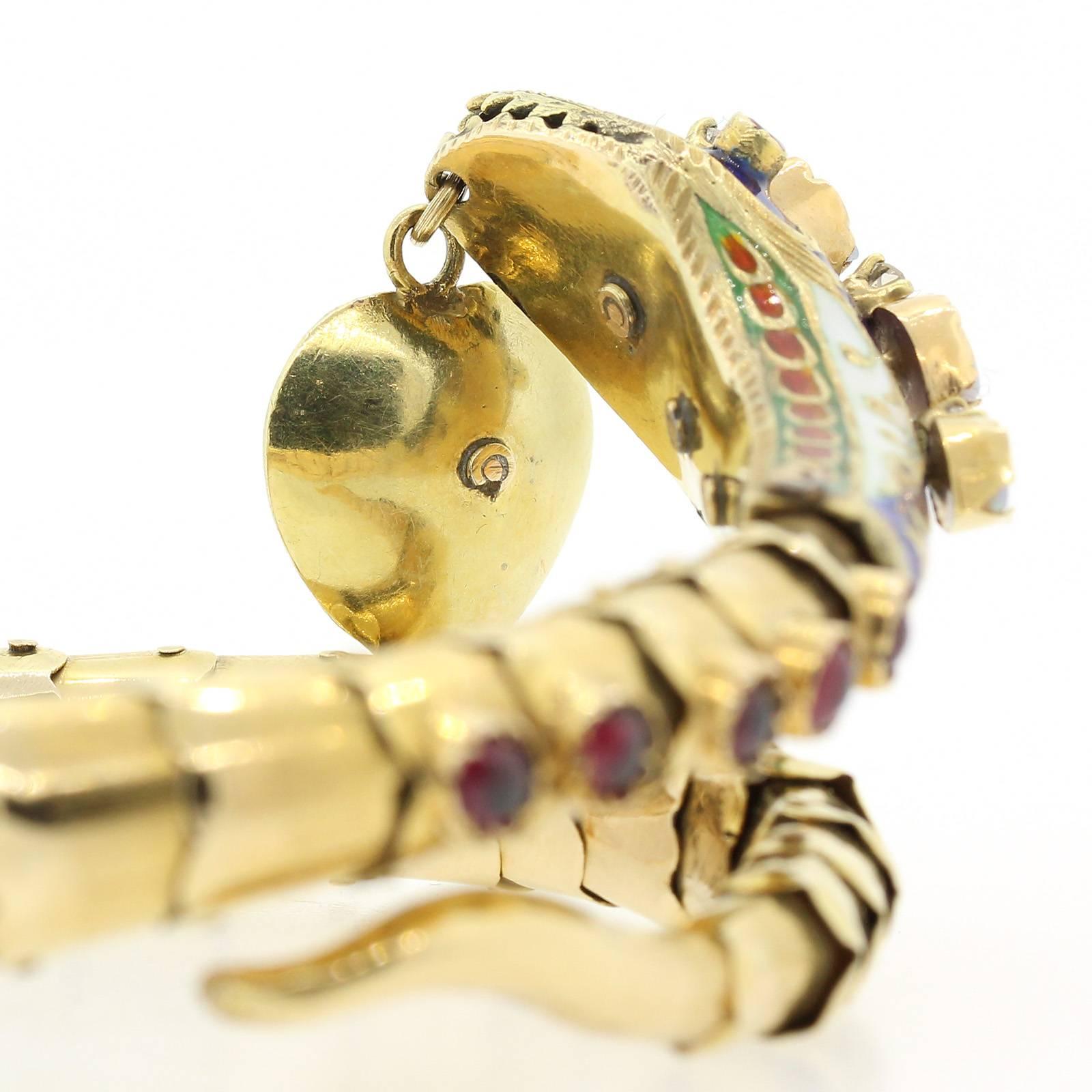 Victorian 1960s Enamel Gold Snake Bracelet