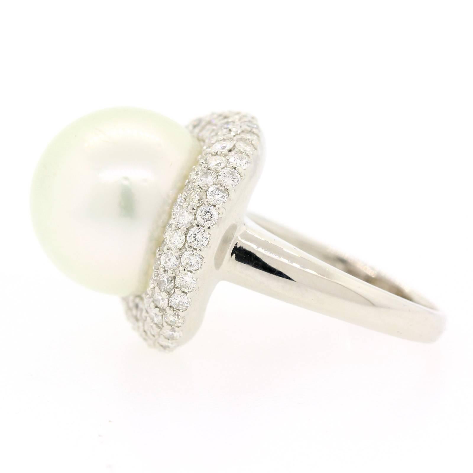 Modern South Sea Pearl and Diamond Ring