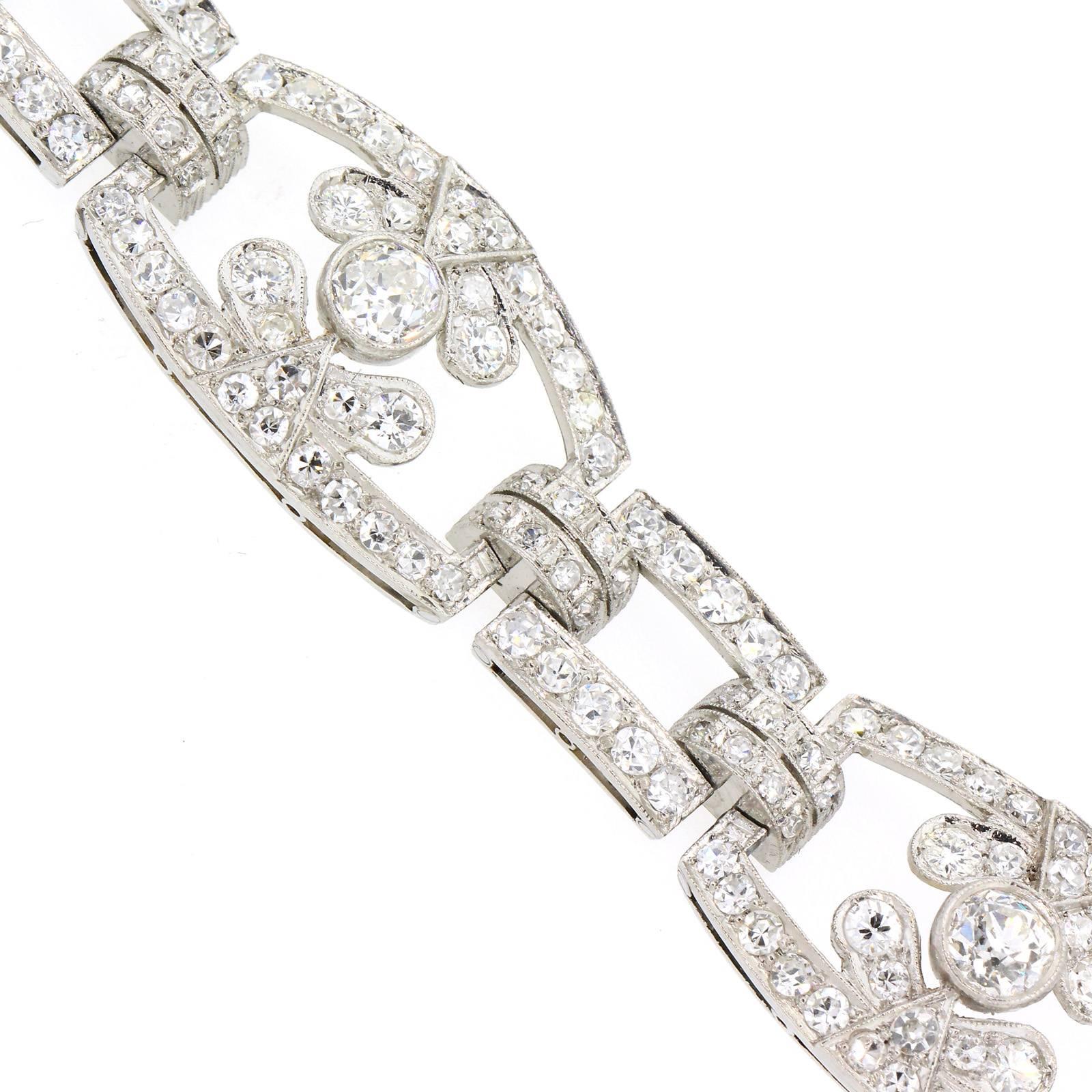 Women's 1940s Diamond Platinum Link Bracelet
