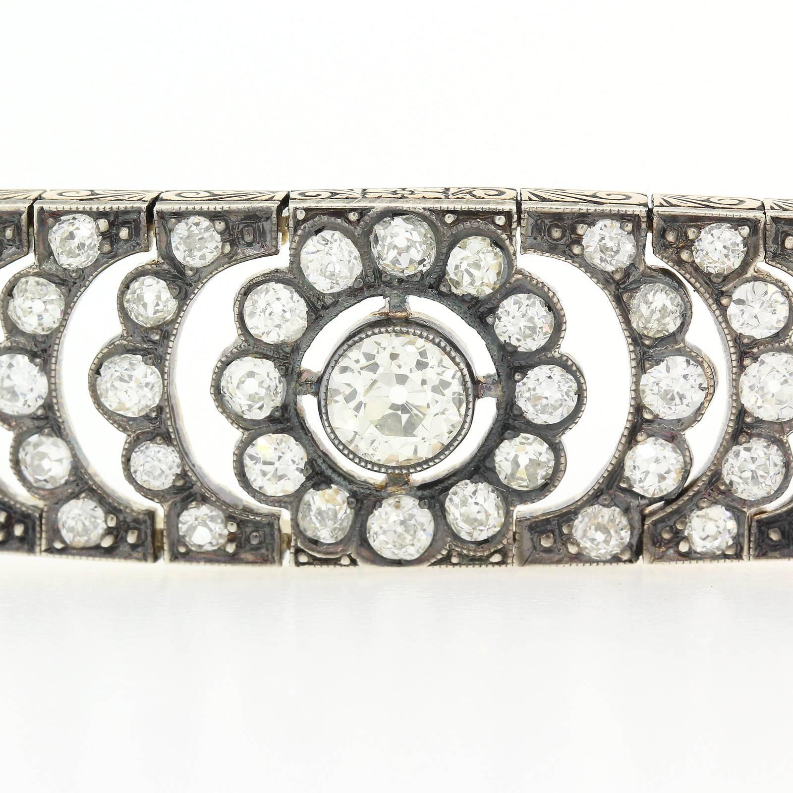 Diamond Silver Gold Bracelet In Excellent Condition In Beverly Hills, CA