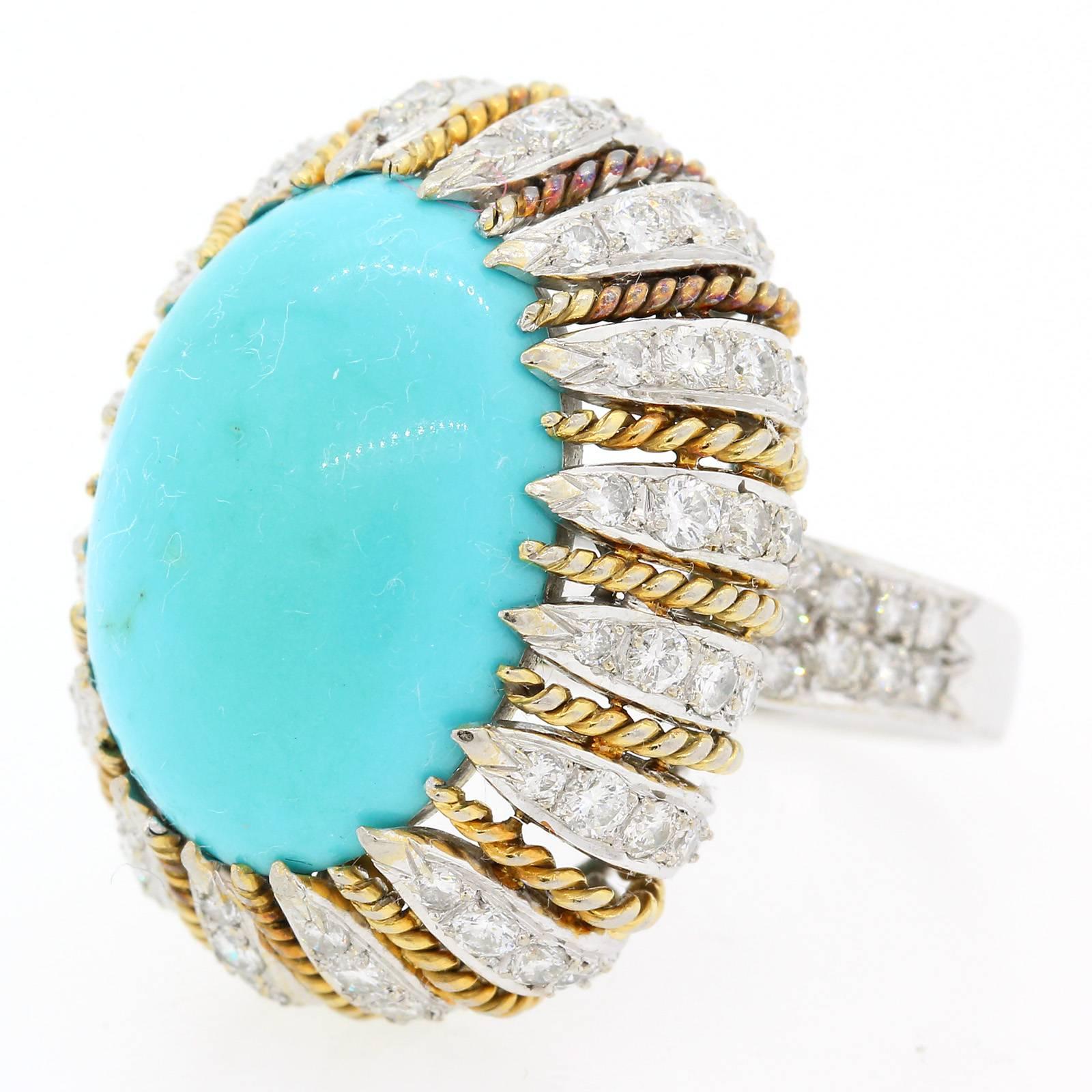 Modern Turquoise Diamond Gold Cocktail Ring