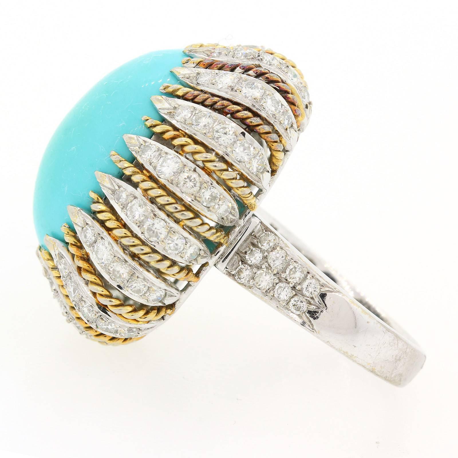 Turquoise Diamond Gold Cocktail Ring In Excellent Condition In Beverly Hills, CA