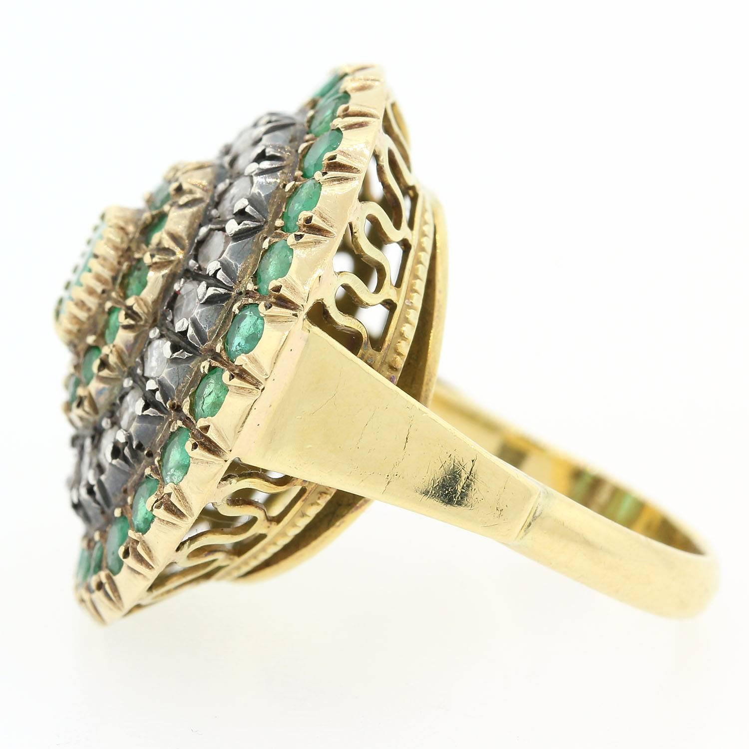 Modern Vintage Emerald Old Cut Diamond Gold Ring