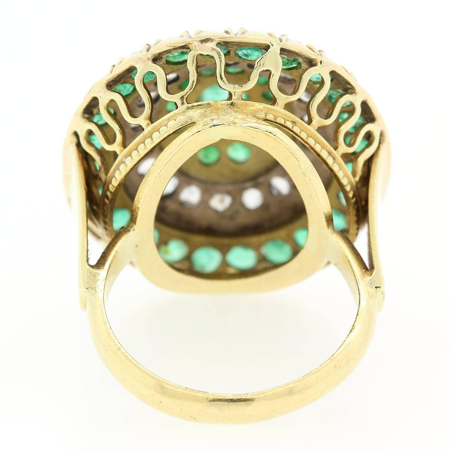 Women's Vintage Emerald Old Cut Diamond Gold Ring