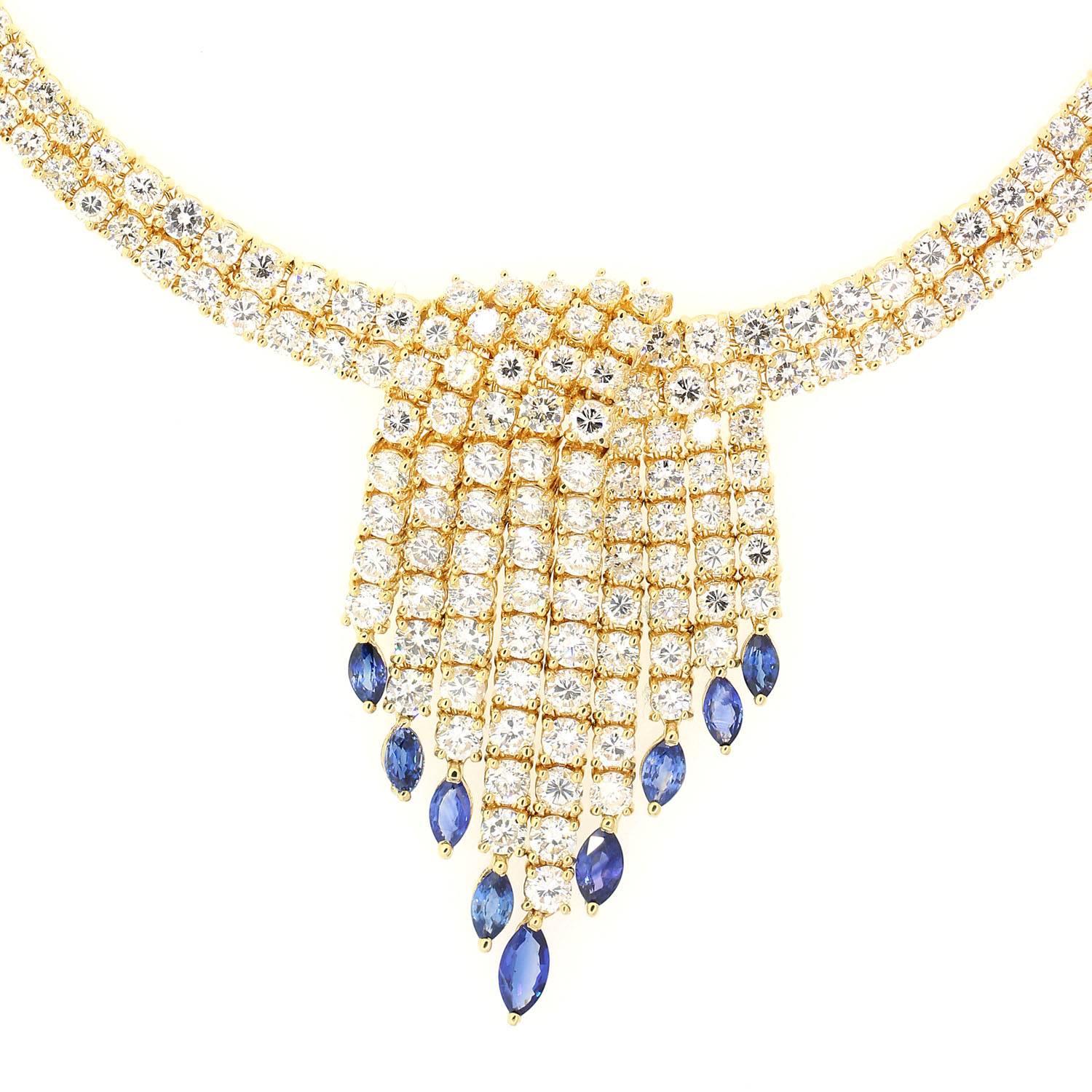 Diamond Sapphires Gold Necklace In New Condition For Sale In Beverly Hills, CA