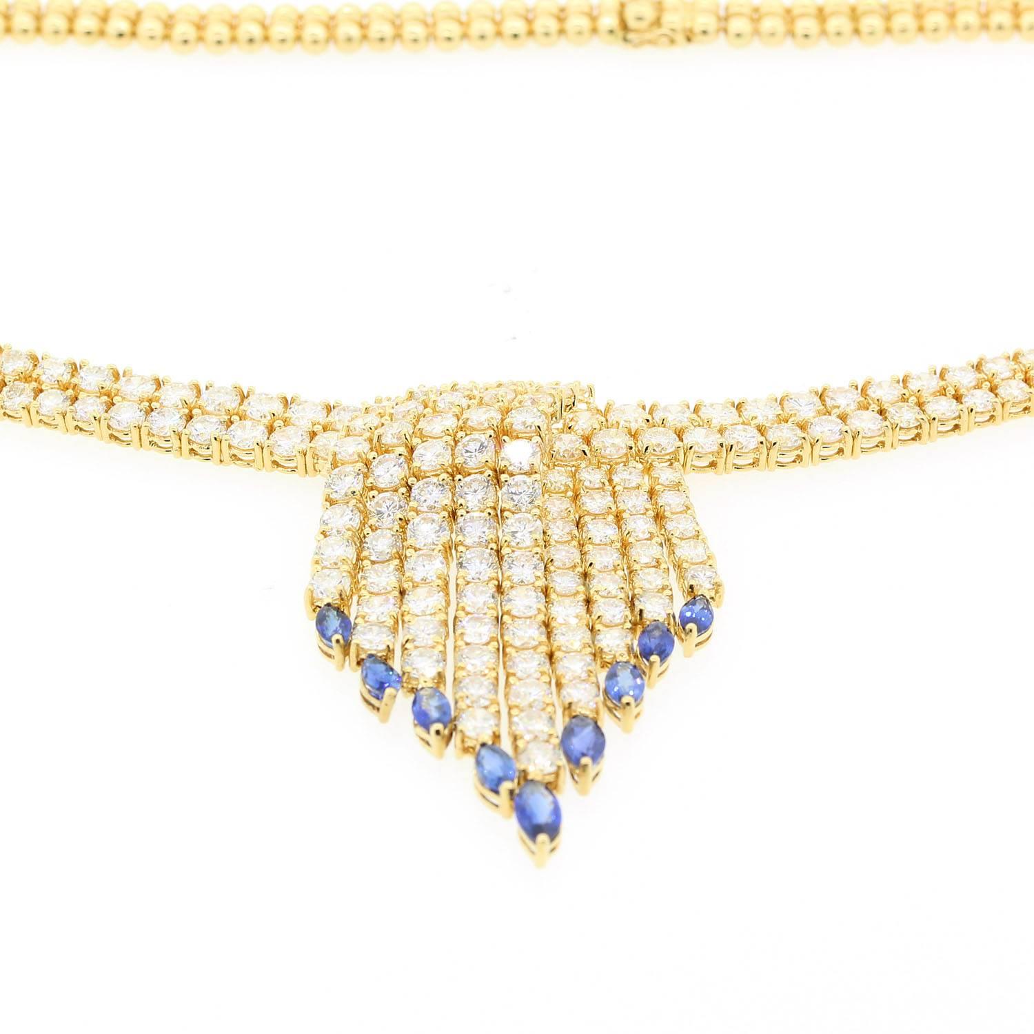 Women's Diamond Sapphires Gold Necklace For Sale