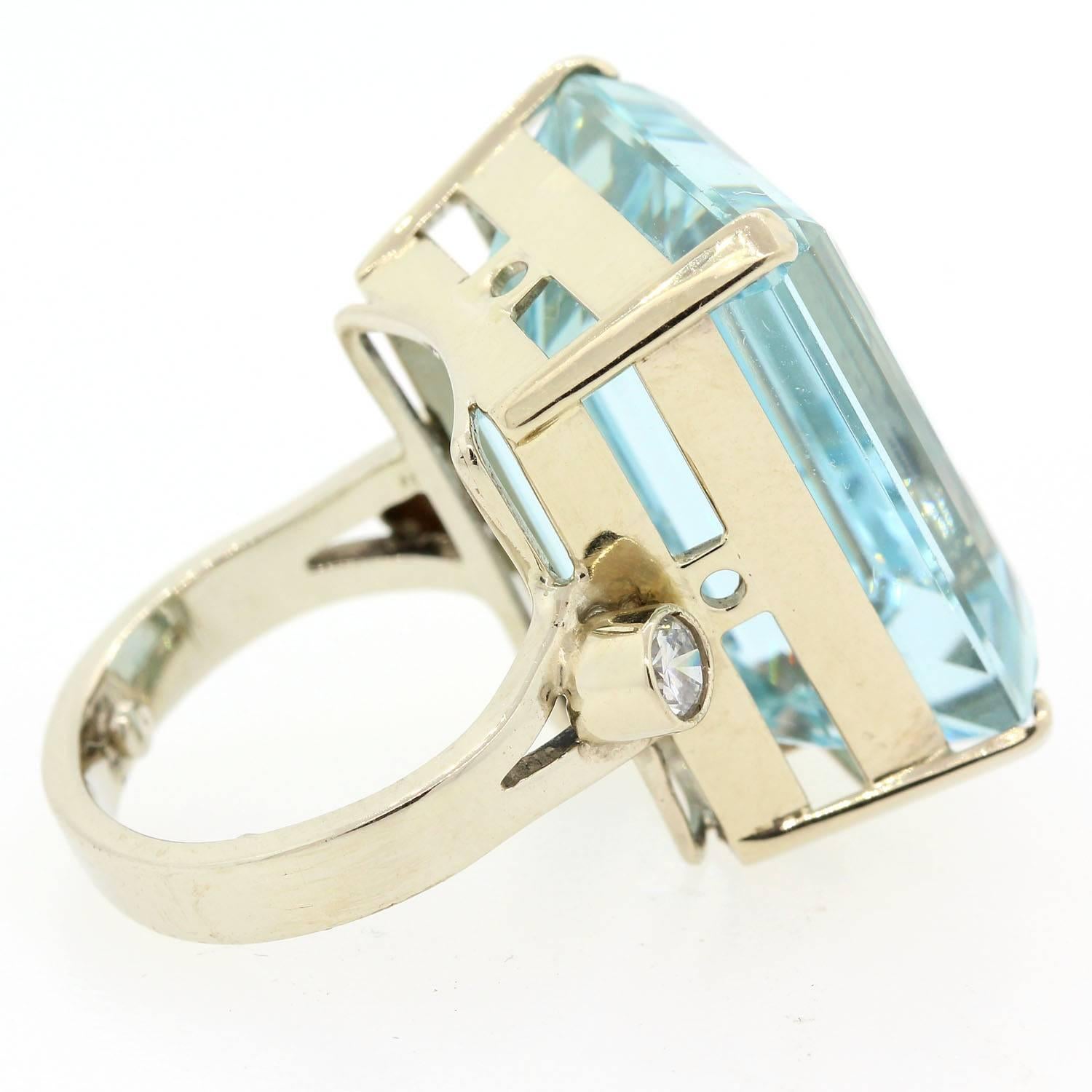 Emerald Cut Vintage Aquamarine Diamond Ring