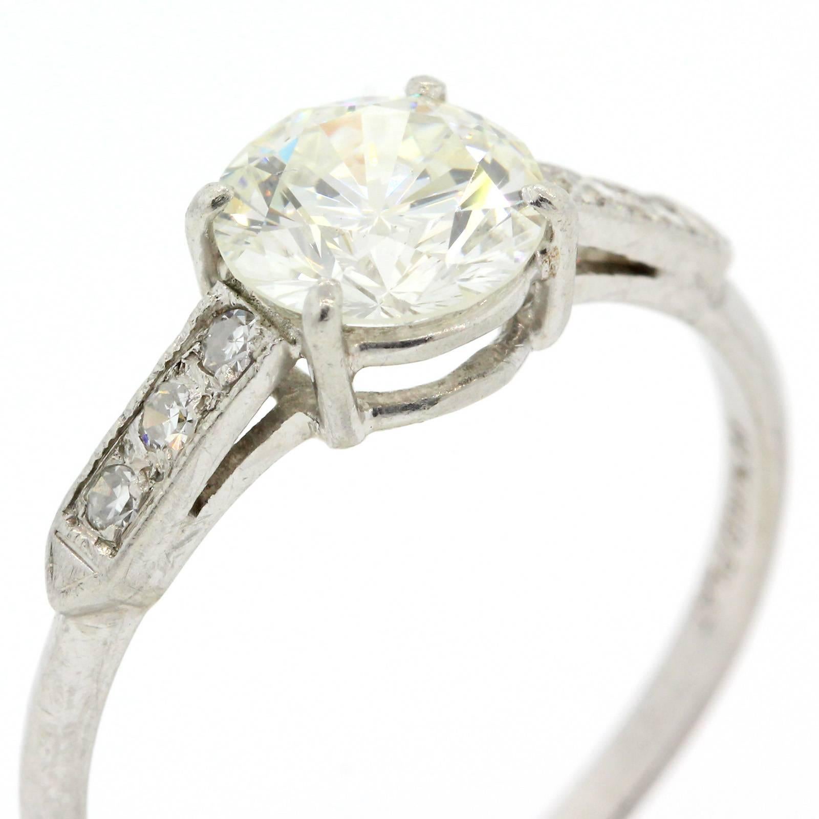 Modern Vintage 1.11 carat Round Diamond Platinum Engagement Ring