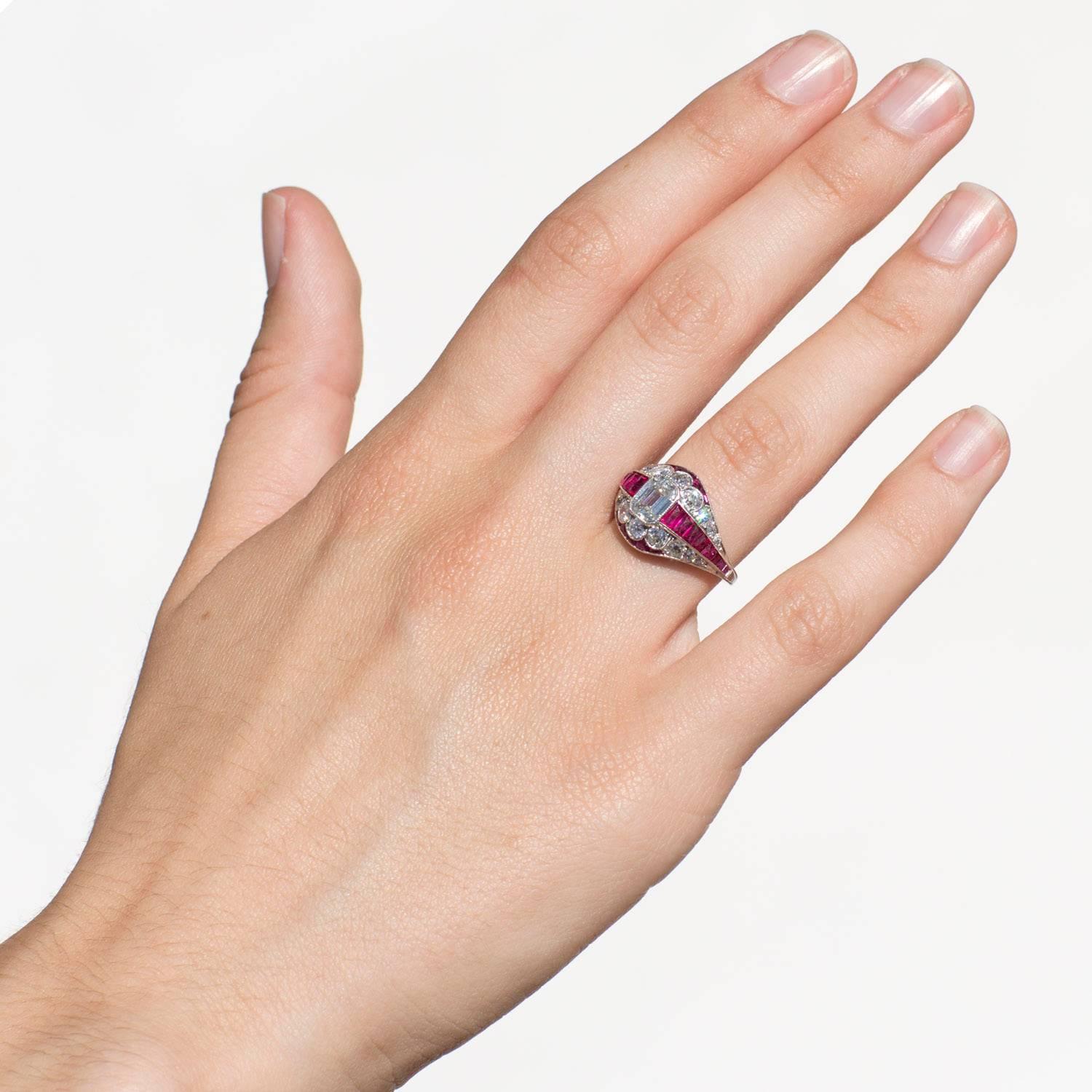 Women's Emerald Cut  Diamond & Ruby Platinum Ring