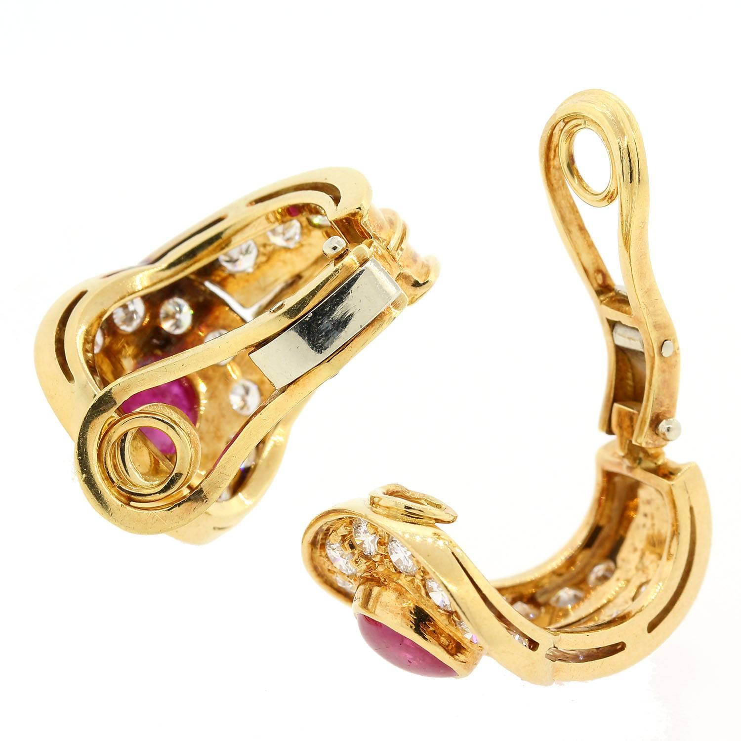 Modern Ruby Diamond Gold Earrings
