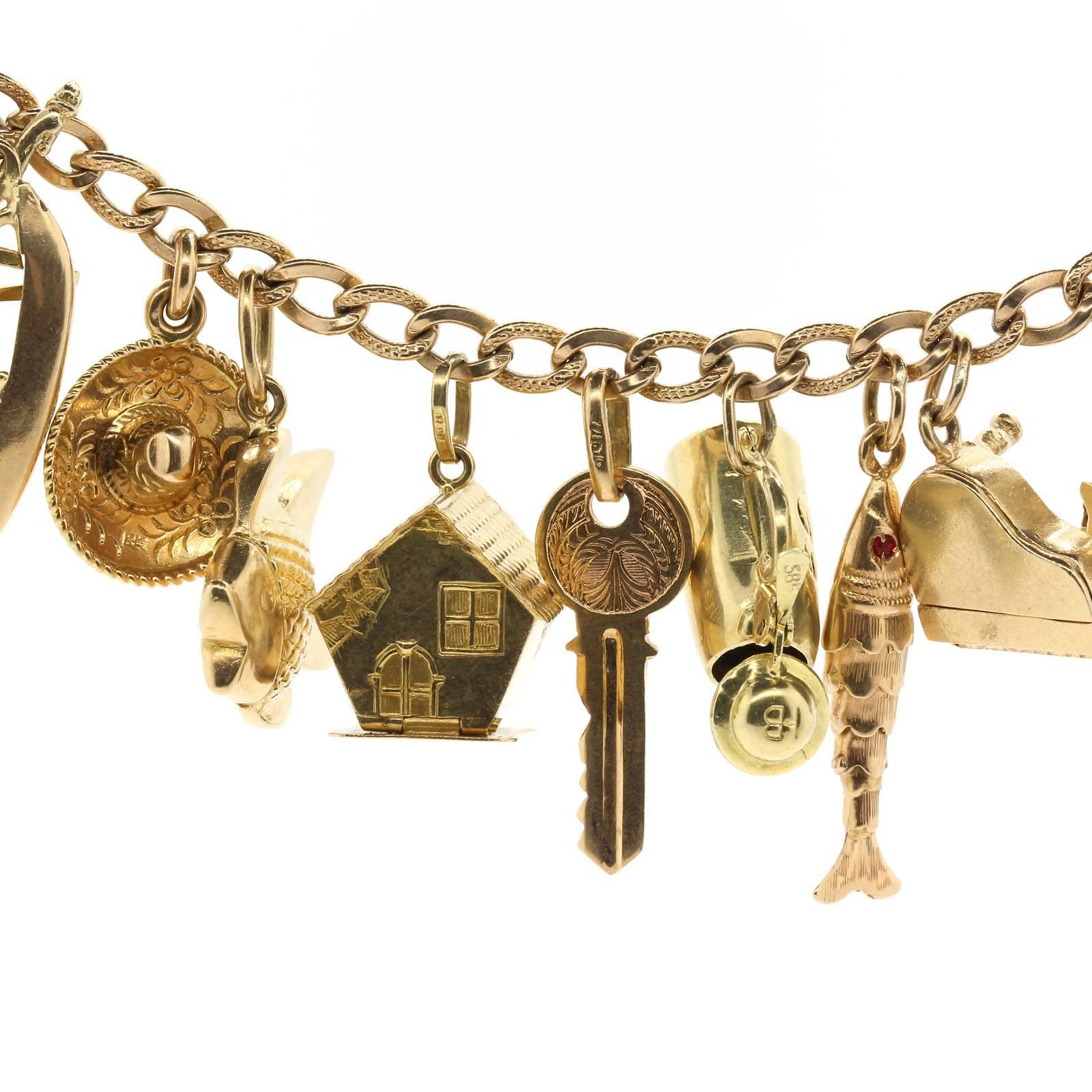 Contemporary Vintage Charm Gold Bracelet