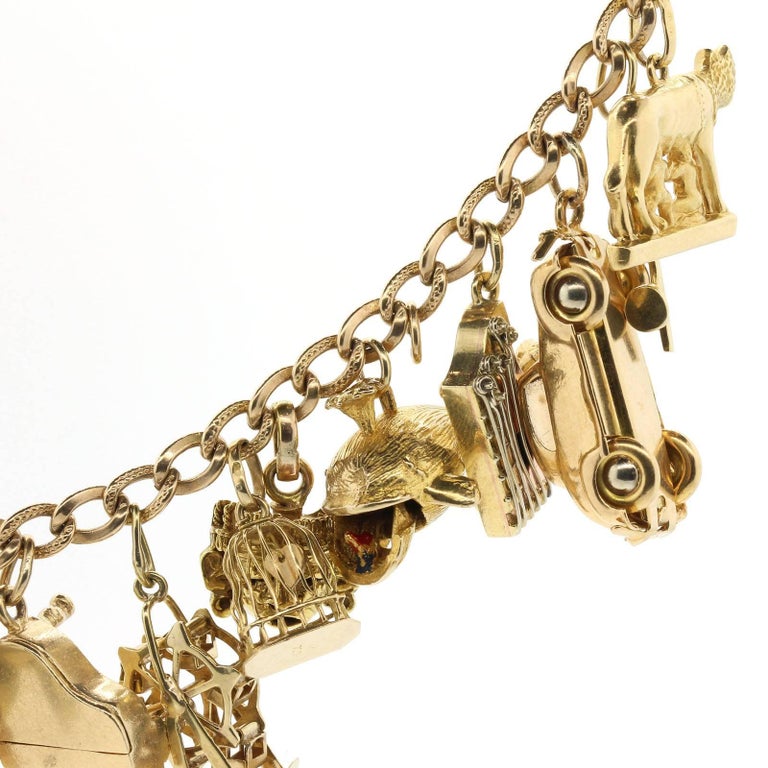Vintage Charm Gold Bracelet at 1stDibs