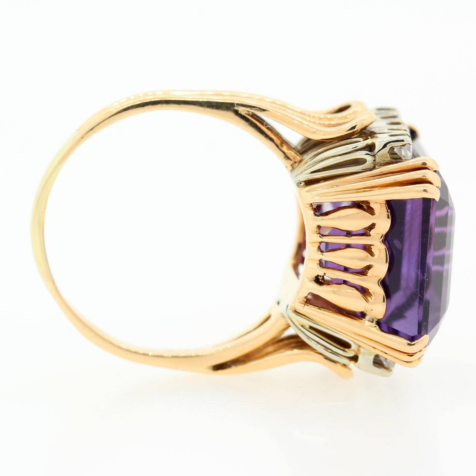 Vintage Amethyst Diamond Gold Ring In Excellent Condition For Sale In Beverly Hills, CA