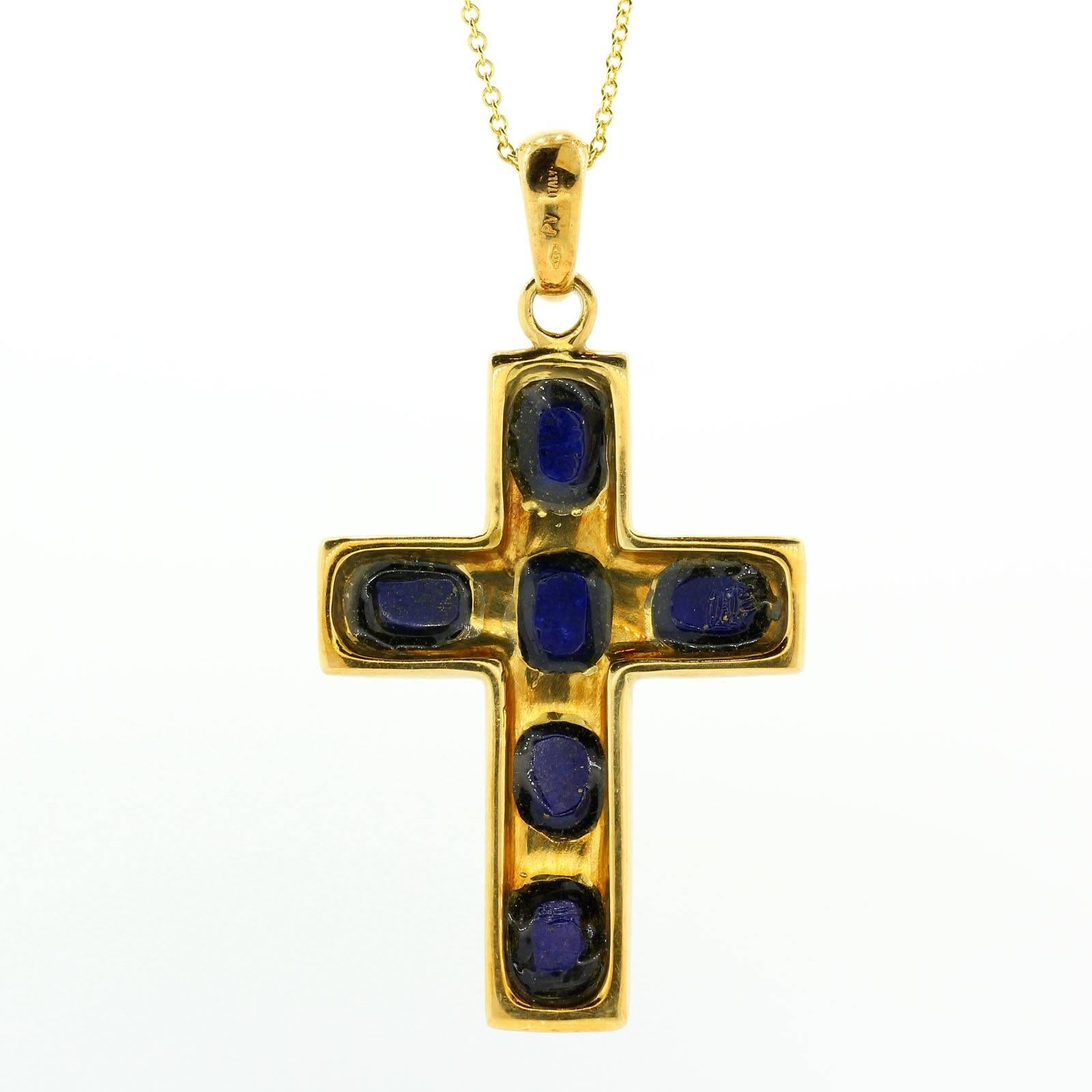Vintage Lapis Lazuli Gold Cross In Excellent Condition In Beverly Hills, CA