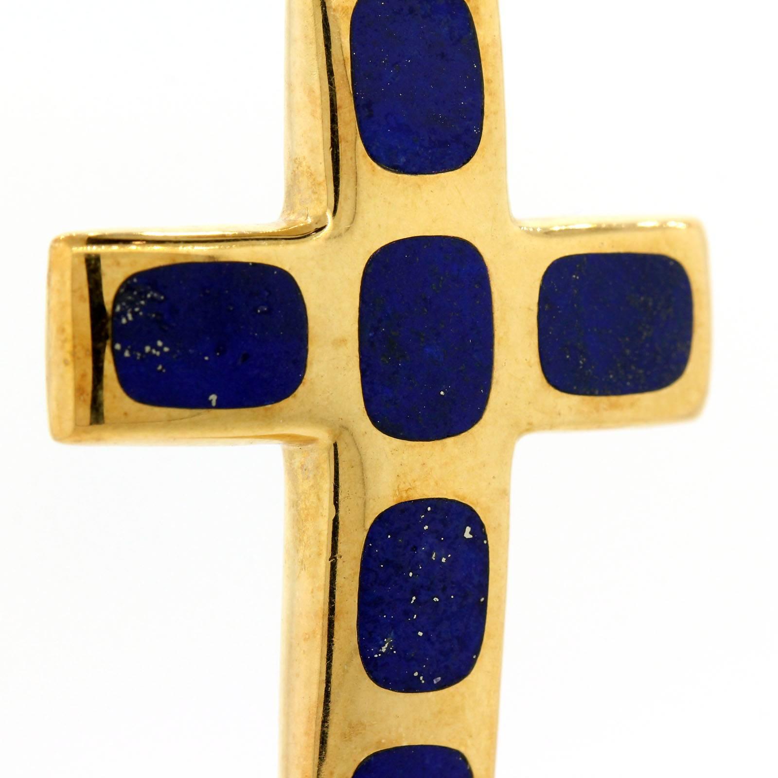 Modernist Vintage Lapis Lazuli Gold Cross