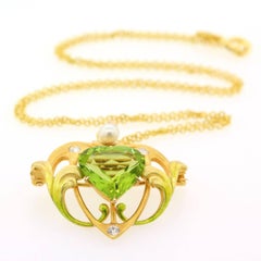 Larter & Alcox Art Nouveau Peridot Diamond Gold Pendant