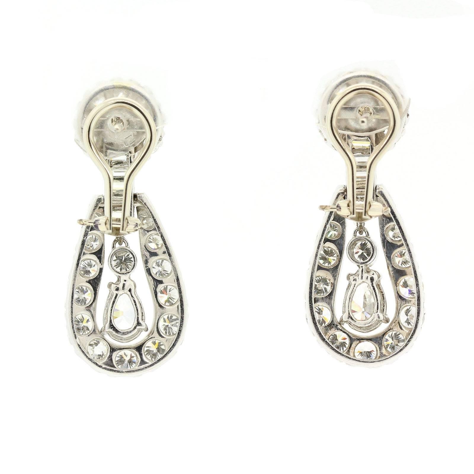 Modern  Vintage Diamond Platinum Dangle Earrings