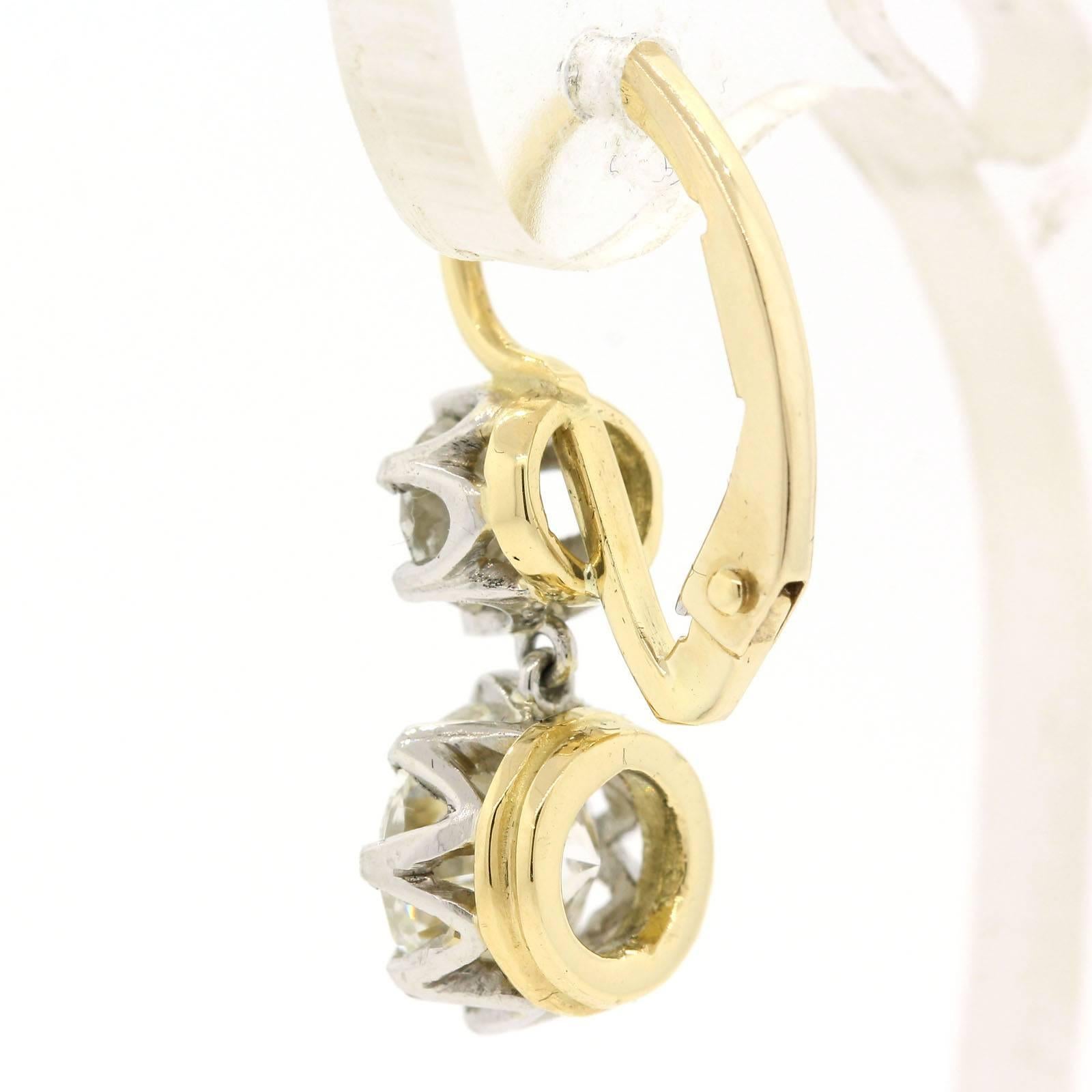 Round Cut Dangling Diamond Platinum Gold Earrings