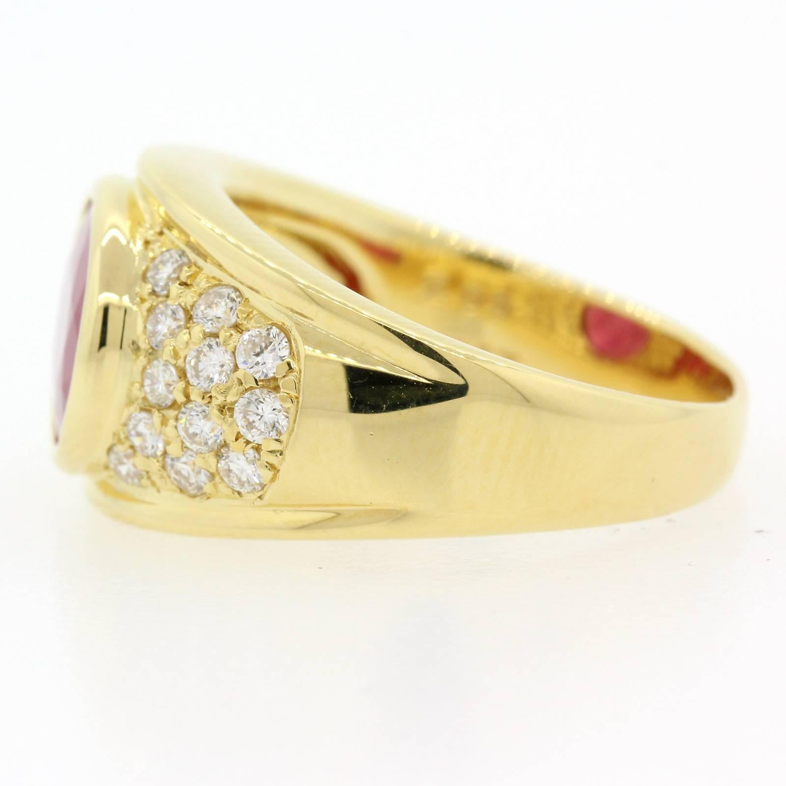 Women's or Men's Burma Ruby Gold Ring For Sale