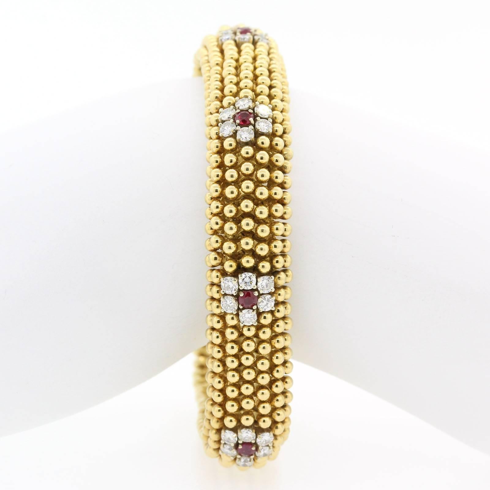 Modern Vintage Diamond, Ruby Gold Bracelet