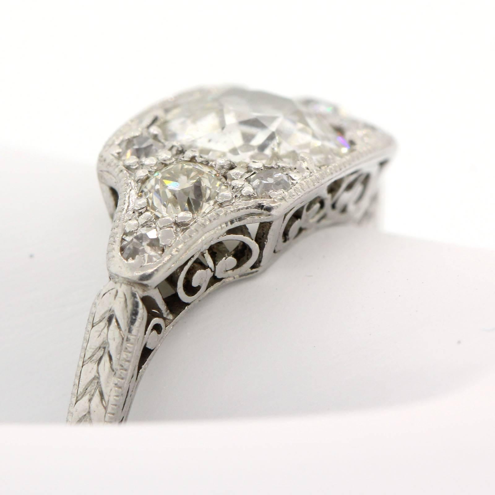 Art Deco Antique Old European Cut Diamond and Platinum Ring