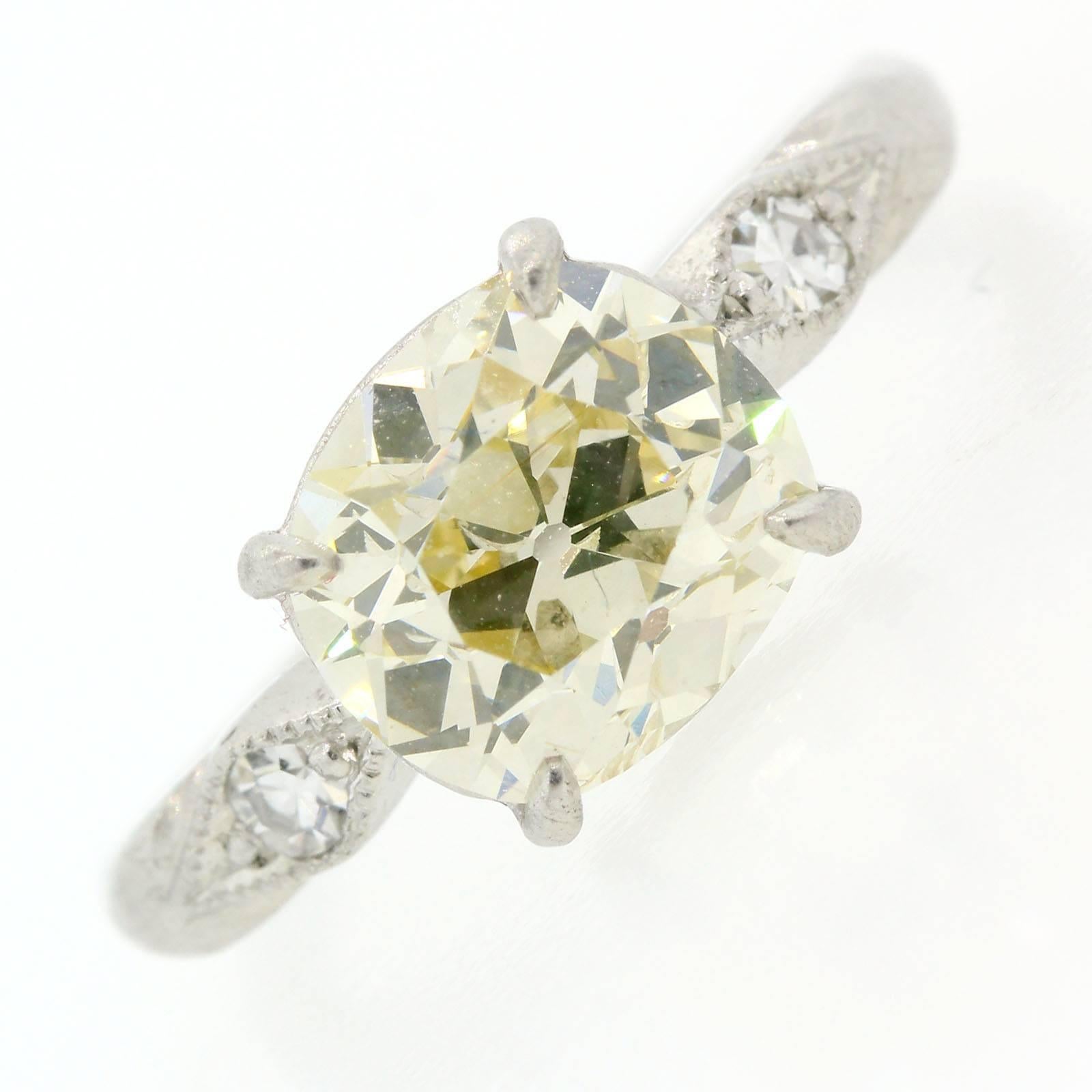Vintage Cushion Cut Diamond Ring In Excellent Condition In Beverly Hills, CA