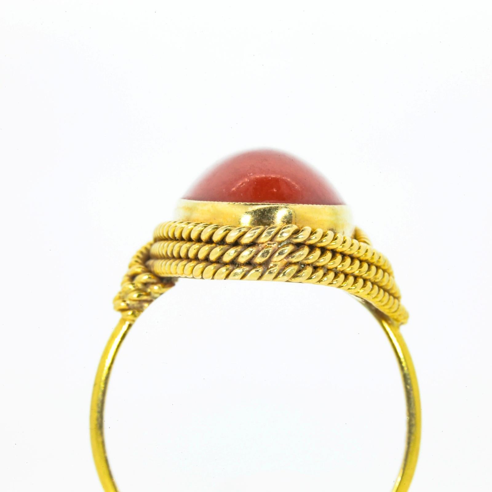 Modern Vintage Coral Gold Ring For Sale