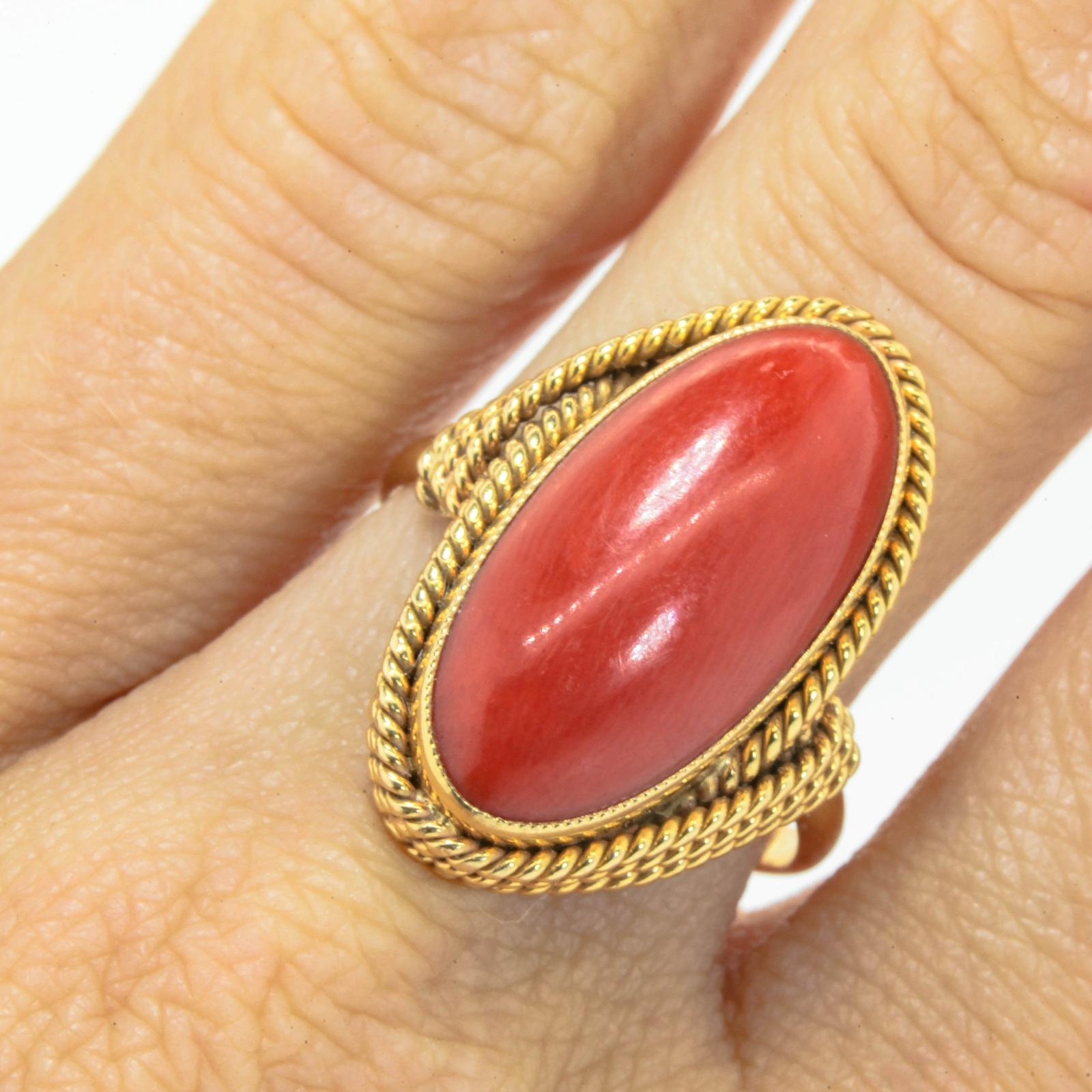 Oval Cut Vintage Coral Gold Ring For Sale