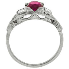 Art Deco Burma Ruby Baguette Cut Diamond Platinum Ring Art Deco Burma Ruby Baguette Cut Diamond Platinum Ring