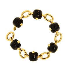 Marzo Paris Onyx Gold Link Bracelet