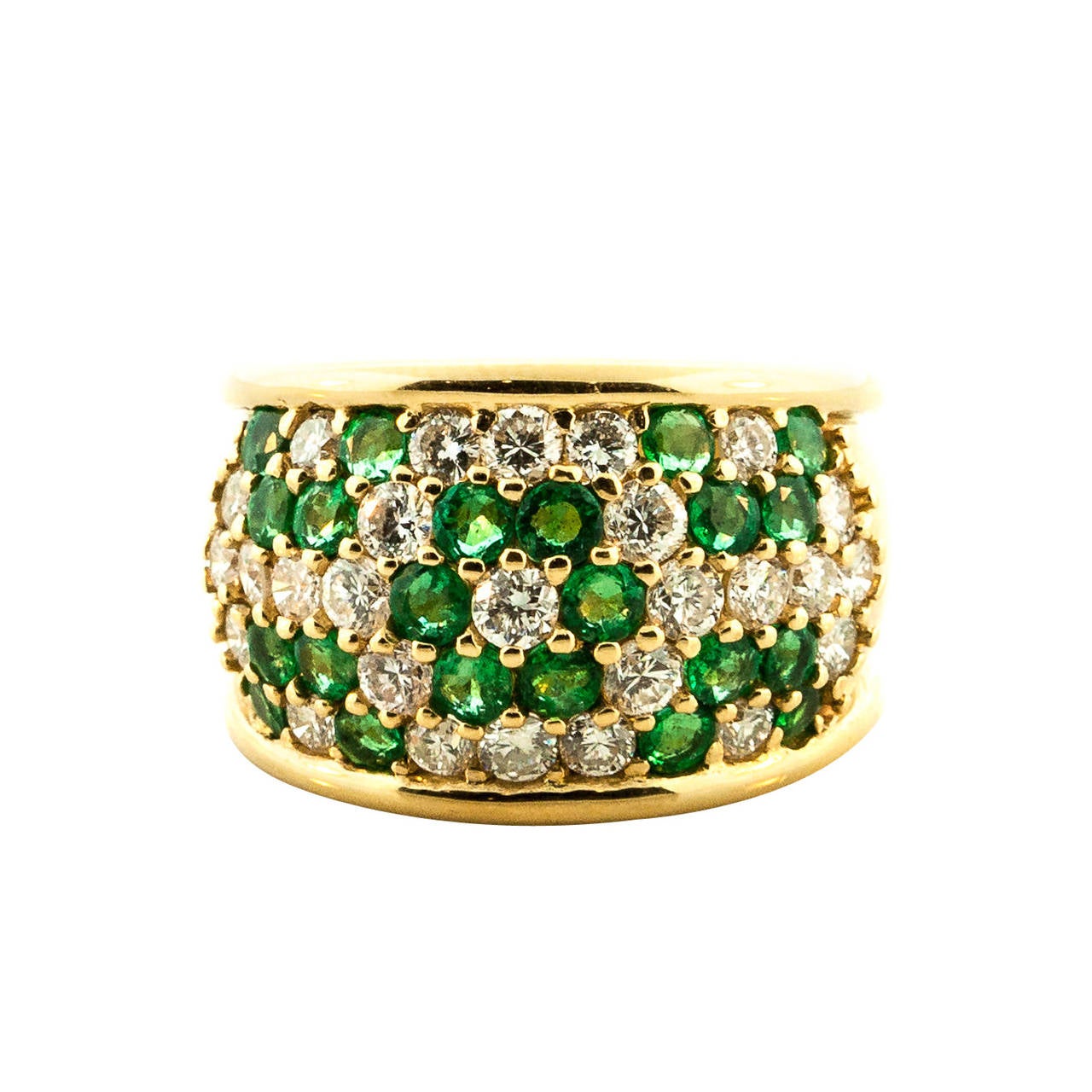 Emerald Diamond Gold Floral Cluster Ring
