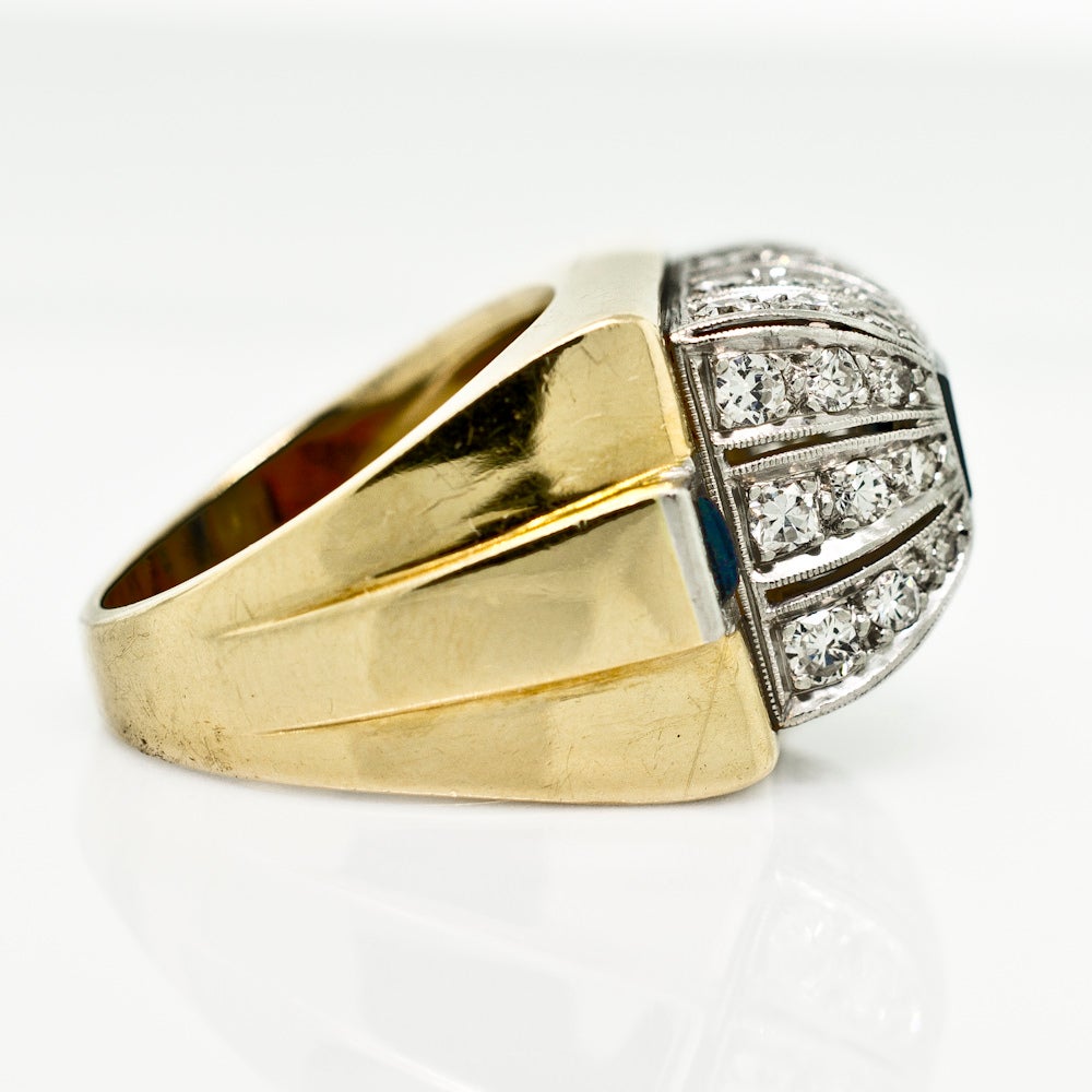 Retro Sapphire Diamond Gold Platinum Cocktail Ring In Excellent Condition In Beverly Hills, CA