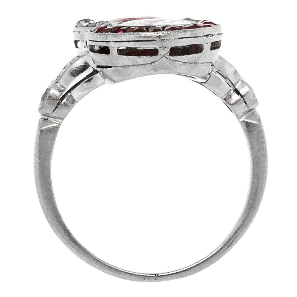 Burma Ruby Diamond Platinum Bypass Cocktail Ring In Excellent Condition In Beverly Hills, CA