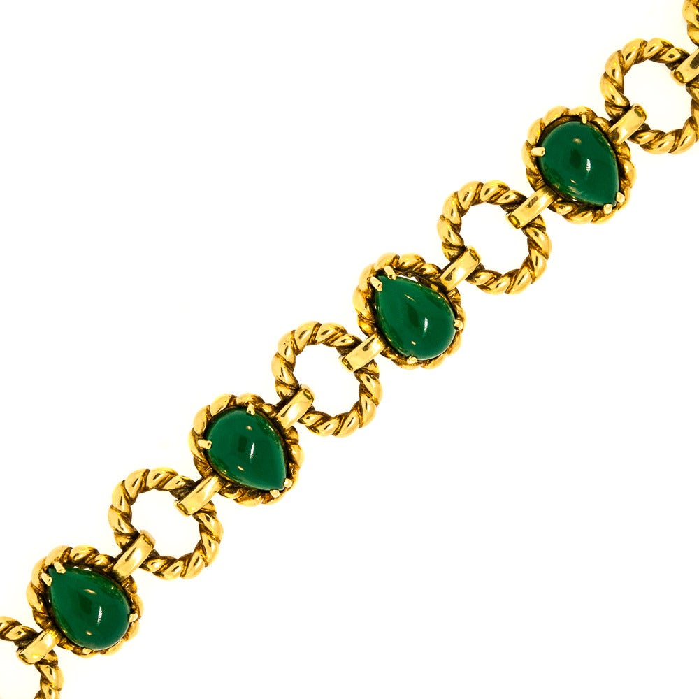 Women's 1960s Tiffany & Co. Chrysoprase Gold Link Bracelet