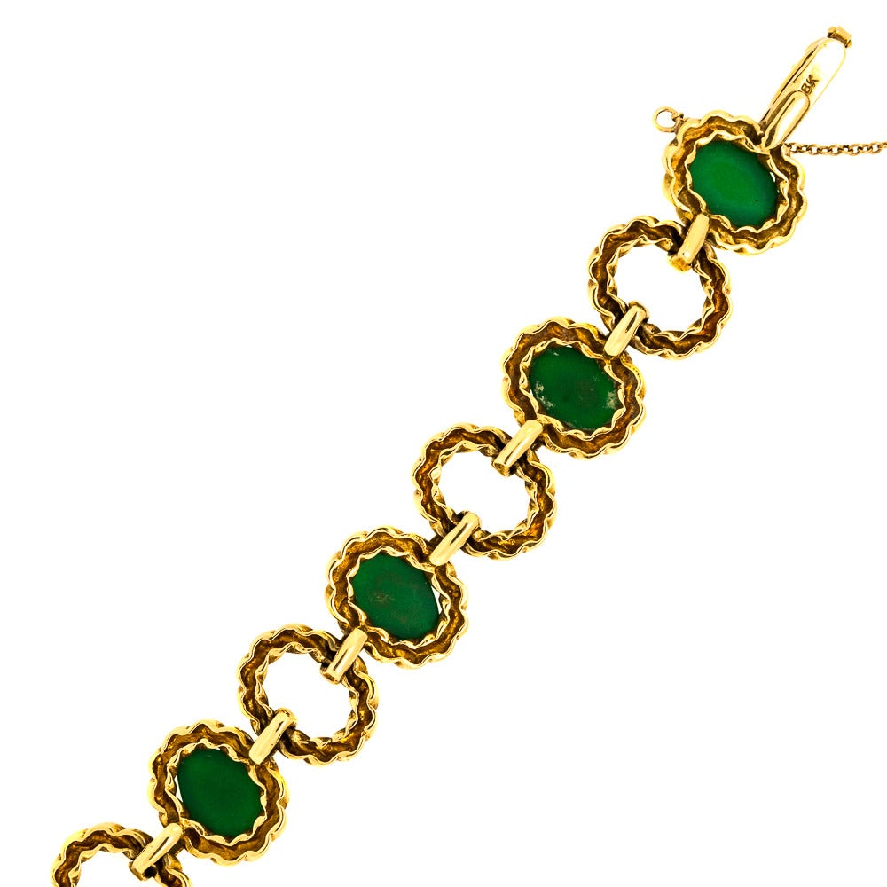 1960s Tiffany & Co. Chrysoprase Gold Link Bracelet In Excellent Condition In Beverly Hills, CA