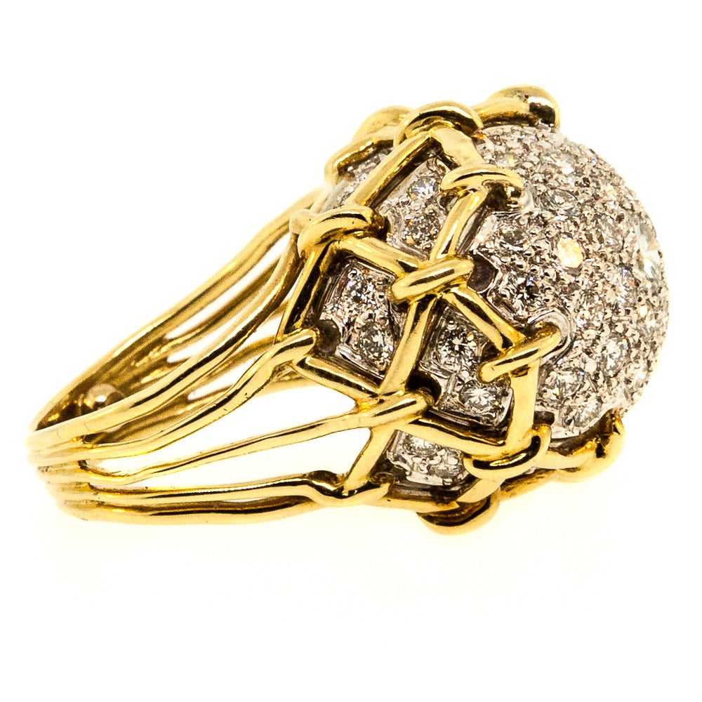 Pave Diamond Gold "Disco Ball" Cocktail Ring at 1stDibs