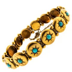 1890s Victorian Turquoise Gold Link Bracelet