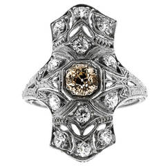 Antique North South “Cognac” Diamond Platinum Ring