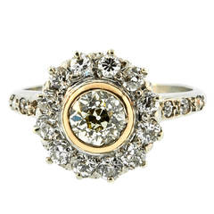 Antique Cluster Design Diamond Gold Platinum Ring